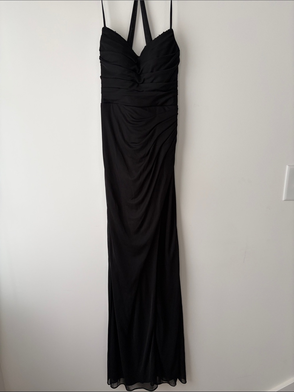 Azazie Elegant Black Ruched Evening Dress with Strappy Back